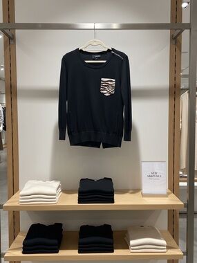 🐶The Kooples Black merino wool Sweater with Zebra Pocket Accent s